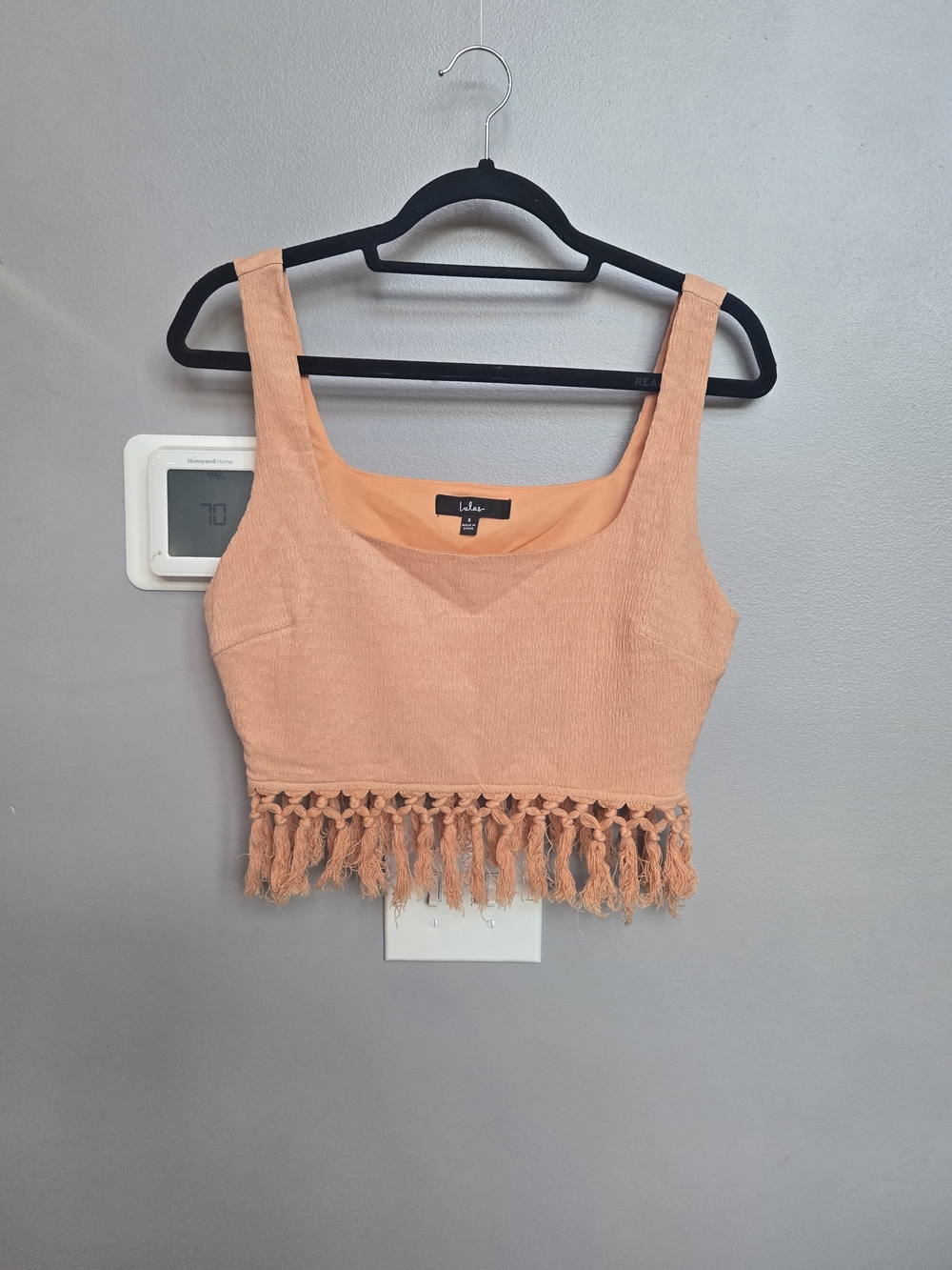 Lulus Peach Orange Fringe Hem Crop Top Small Boho Festival Tank